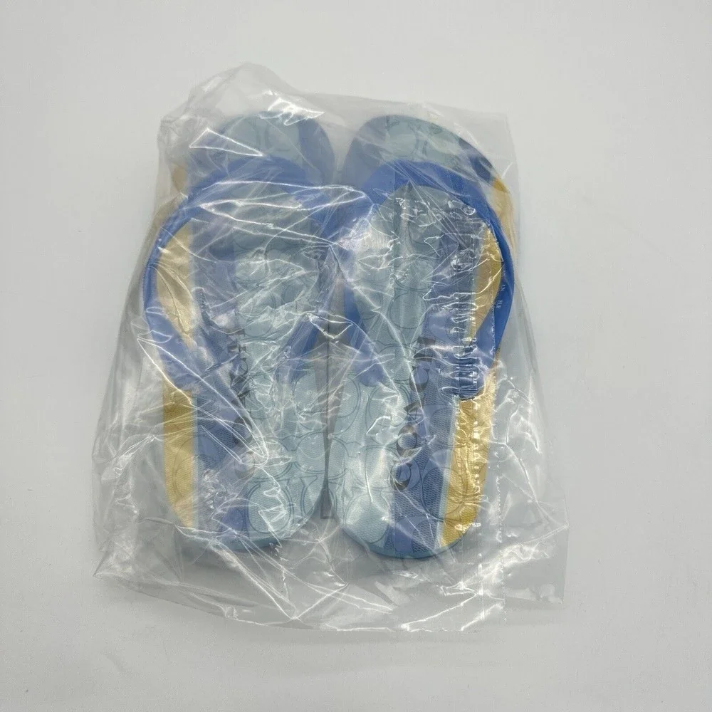 NWOT Coach Logo Zak Beach Thong Flip Flop Sandals Blue/Yellow Women’s Size 6 B - Picture 16 of 16